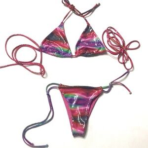 Sharay Iridescent lace allover swim set bikini small size